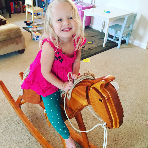 Rory from our "second family" in Indiana rocking along on her mother's original Cavallo Lavianese!